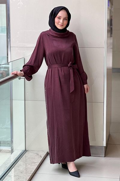 Nuss Vegan Cupra Dress with Shawl Collar Side Zipper Detail