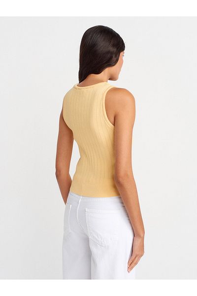 Dilvin 10759 Corded Openwork Knitwear Blouse-Yellow