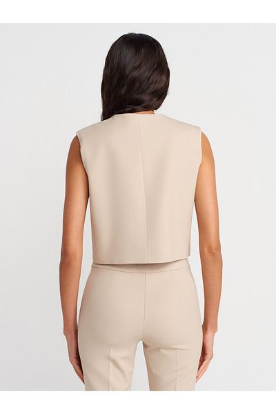 Dilvin 60586 Short Vest with Hidden Snaps-Stone