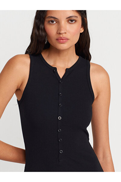 Dilvin 91467 Düğme Detaylı Maxi Boy Elbise-Siyah