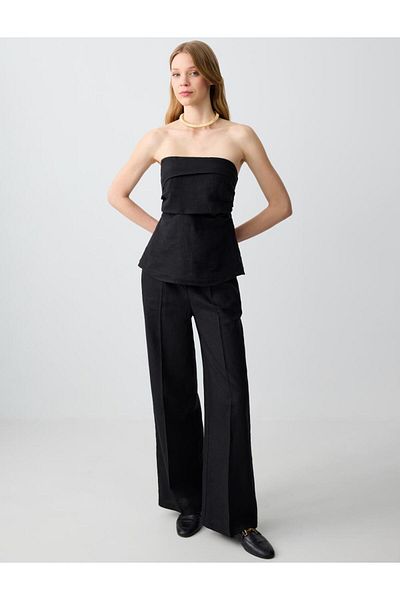 Jimmy Key Black 100% Linen Slim Fit Strapless Blouse