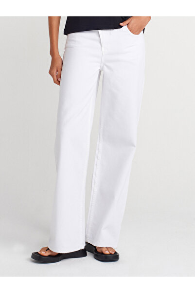 Dilvin 71991 bumbac 100% Pantaloni asimetrici din denim din bumbac-alb