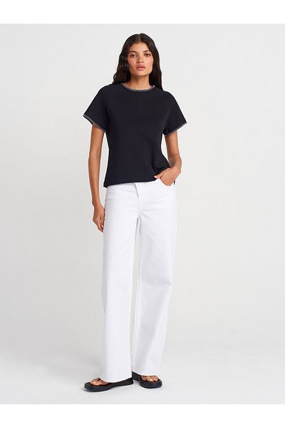 Dilvin 71991 Asymmetrical Cotton Denim Pants-White
