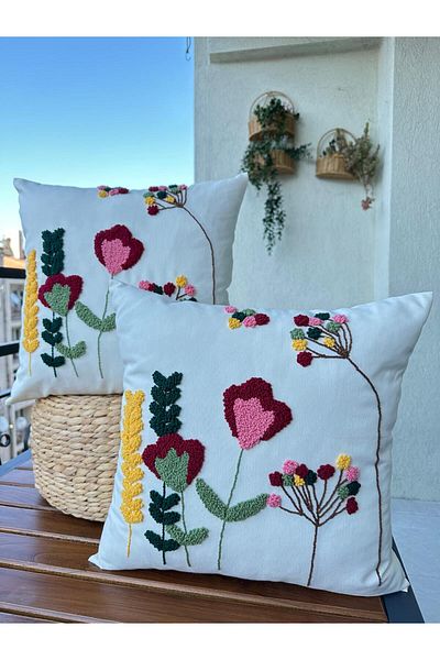 punchatolyem Punchhatolyesii Punch Panch Handmade Bohemian Shower Throw Pillow Set of 2 Ecru Color (43X43)