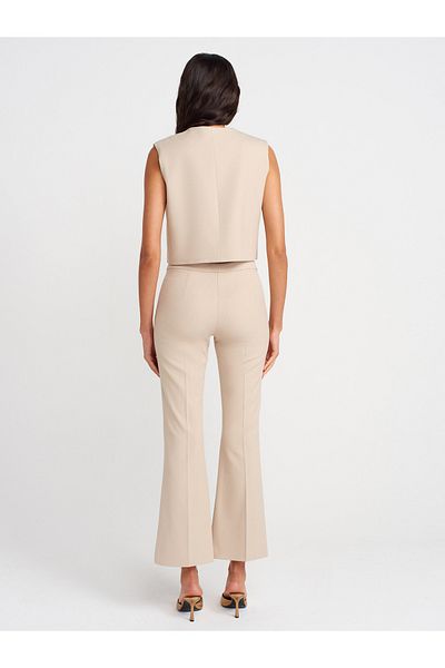 Dilvin 71658 Stitching Detailed Trousers-Stone