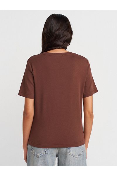 Dilvin 31763 Crew Neck T-Shirt-Light Brown