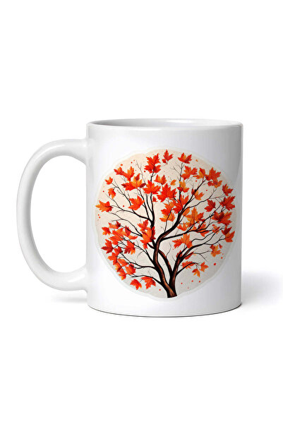 OEM Cană albă personalizată, Copac de toamnă cu frunze roșii, INOVATIX®. 330ml