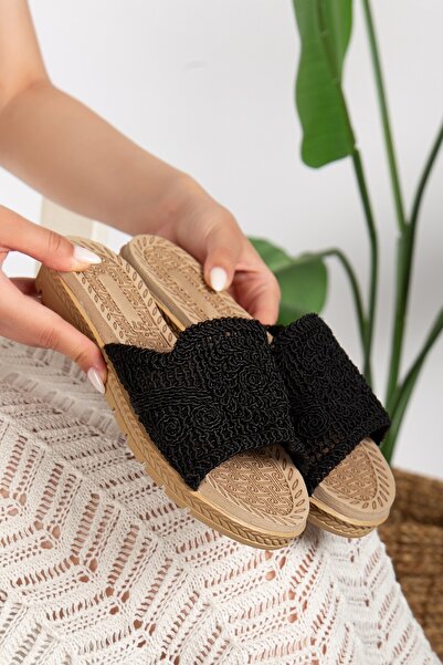 Jackers Γυναικείες πλεκτές μαλακές εσωτερικές σόλες από άχυρο Κομψές καλοκαιρινές παντόφλες για διακοπές στην παραλία