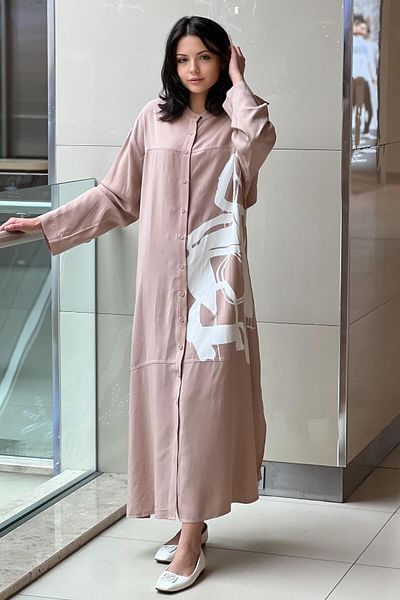 Nurcan Çetin Judge Collar Printed Slit Shirt Dress