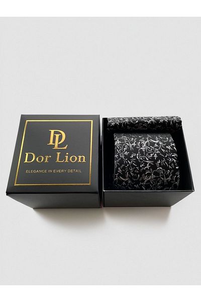 Dor Lion White Patterned Tie and Handkerchief - 7 cm