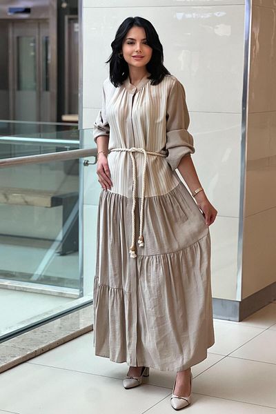 Nuss Vertical Striped Tether Rope Belted Dress