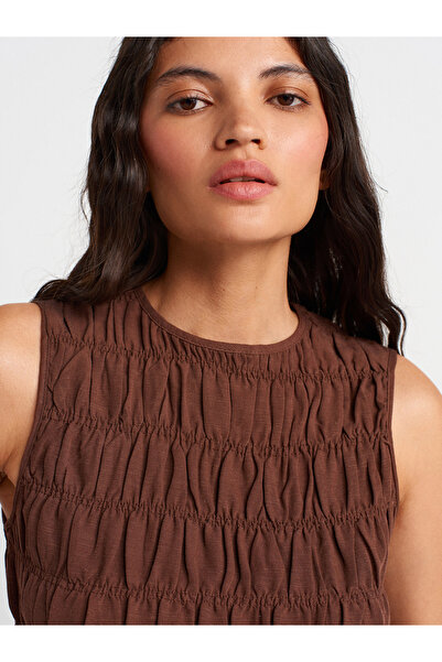 Dilvin 50845 Αμάνικη Crop Μπλούζα-Ανοιχτό Καφέ