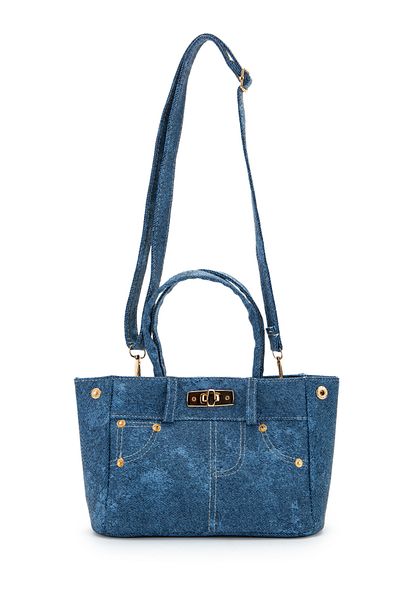minebag Geantă de damă din piele artificială cu aspect Jean Dirty Blue