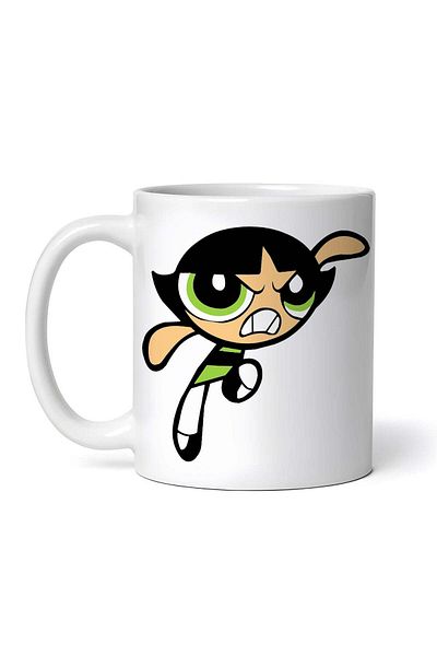 OEM Cană albă personalizată, Fetițele Powerpuff, cu fluturașul nervos, INOVATIX®. 330ml