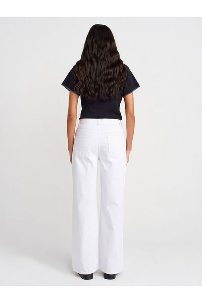 Dilvin 71991 Asymmetrical Cotton Denim Pants-White