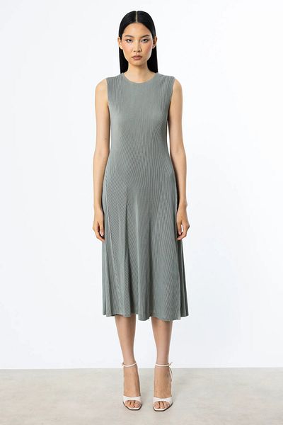 Ekol Accordion Fabric Sleeveless Dress