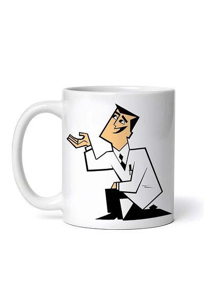 OEM Cană albă personalizată, Fetițele Powerpuff, Profesorul Utonium în genunchi, INOVATIX®. 330 ml