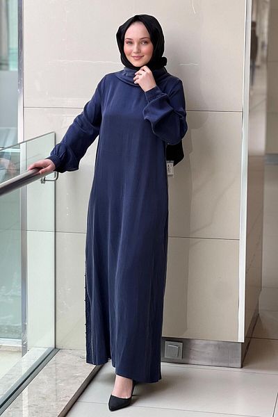 Nuss Vegan Cupra Dress with Shawl Collar Side Zipper Detail