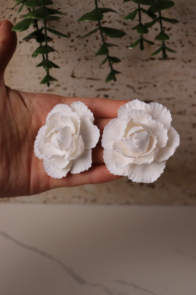 Gizy Store Polymer Clay Special Design White Flower Earrings, Big White Rose Earrings, Bridal Accessory
