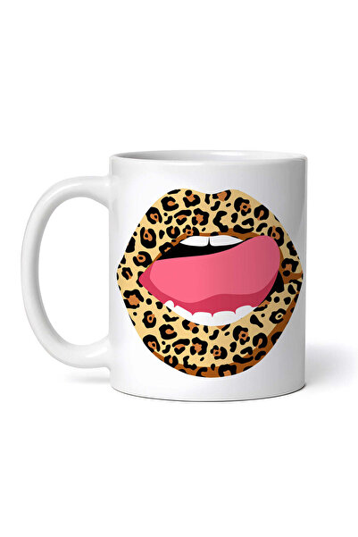 OEM Cană albă personalizată, buze de leopard și limbă, Inovatix®. 330 ml