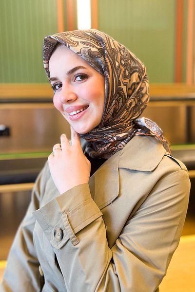 Sultan Eşarp Sultan Soft Cotton Scarf - Ρετρό μοτίβο - SSE0238-11 - Πορτοκαλί, Μπεζ, Γκρι