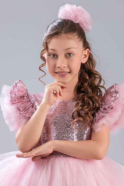 Minik Dolap Βραδινό φόρεμα για κορίτσια Sequin Sequin Tailed - Ροζ