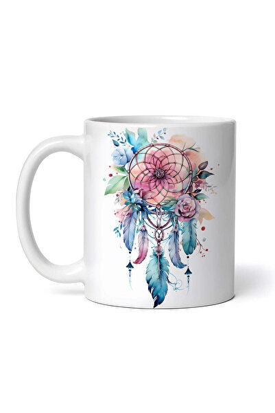 OEM Cană albă personalizată, captator de vise cu pene indiene, INOVATIX®. 330ml