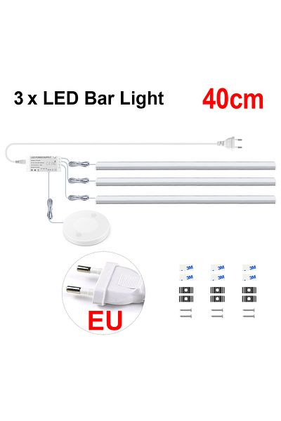 Choice WHITE 3X40 CM with EU Plug Hand Scan Switch Penetrable Wood Touch Sensor Dimmable LED Under Cabinet