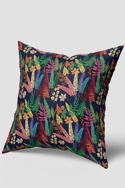 EsnafAli Husă de pernă cu model de flori tropicale și frunze bleumarin