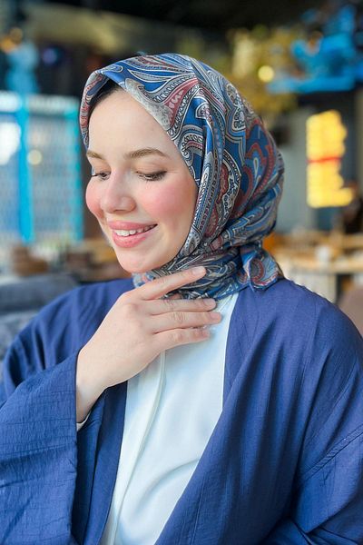 Sultan Eşarp Sultan Soft Cotton Scarf - Ρετρό μοτίβο - SSE0238-10 - Navy Blue, Grey, Claret Red