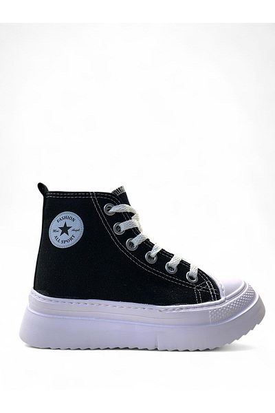 Tuğba Ortopedi 903 Unisex Kids Black Linen High Top Sneaker