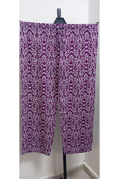 AKŞEN GİYİM Plus Size Cotton Woven Viscosa Fabric Full Summer High Elastic Waist Loose Leg Pants