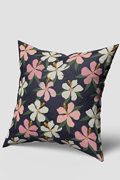EsnafAli Husă de pernă cu flori de hibiscus alb roz
