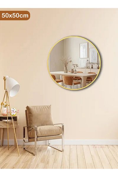 Taimi Makeup Mirror Round 50cm with Gold Frame Makeup Mirror Suitable for Dressing Rooms and Bedrooms