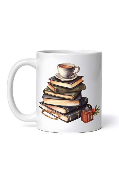 OEM Εξατομικευμένη λευκή κούπα, στοίβα βιβλίων με φλιτζάνι καφέ, INOVATIX®. 3...