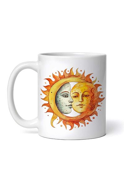 OEM Cană albă personalizată, Armonie Lună și Soare, Inovatix®. 330 ml