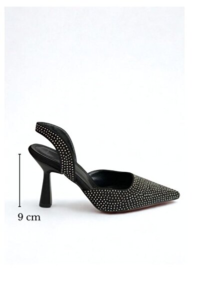 Favi Ayakkabı Βραδινό φόρεμα με πέτρινη λεπτομέρεια μαύρο σουέντ με μυτερή μύ...