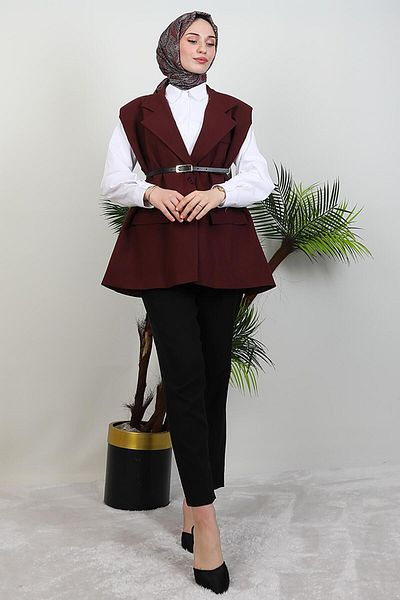 GİYZAMİLA Γιλέκο με ζώνη Claret Red