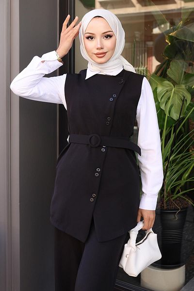 Modamihram Belted Vest Trousers Suit Black 19250