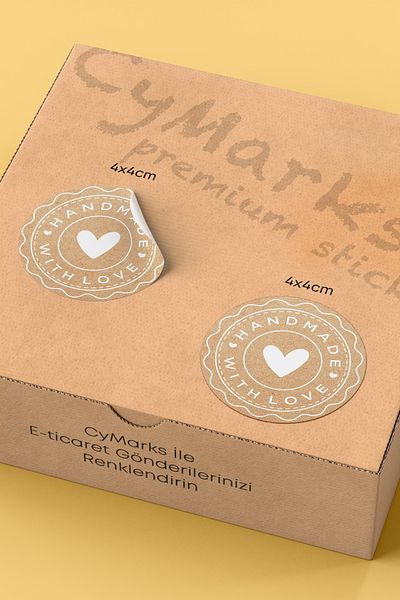 alışveriş kurdu Hand Made - with Love Written Sticker Packaging Shipping Packaging Label - 4X4Cm 70 Pieces Round