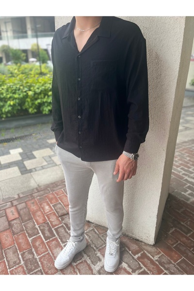Moda Banuş Kırınkıl Kumaş Ütü İstemez Salaş Model Uzun Kol Gömlek