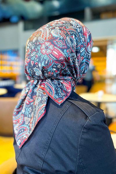 Sultan Eşarp Sultan Soft Cotton Scarf - Ethnic Pattern - SSE0237-01 - Μαύρο, Κόκκινο, Μπλε
