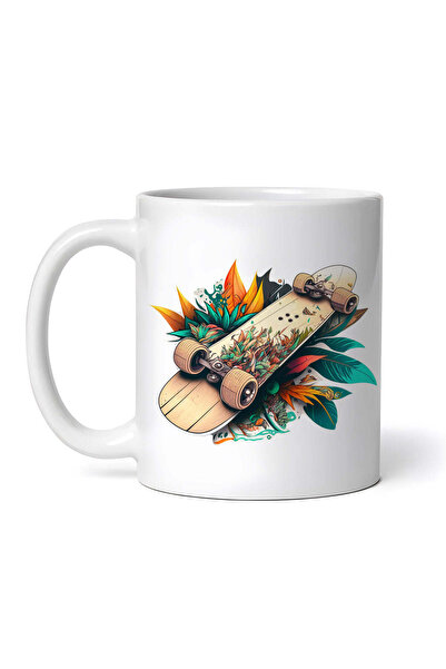 OEM Personalized white mug, Skateboard with flowers, INOVATIX®. 330ml