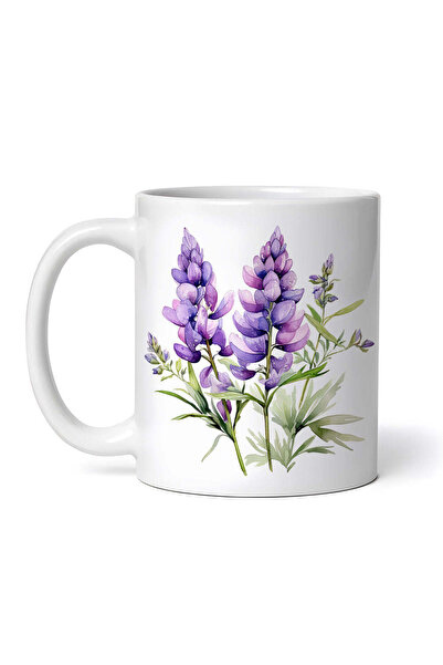 OEM Cană albă personalizată, Lupin violet cu flori și boboci, INOVATIX®. 330ml