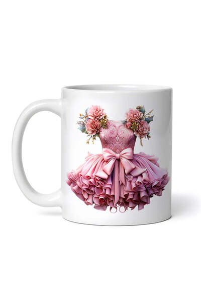 OEM Εξατομικευμένη λευκή κούπα, Ροζ φόρεμα με τριαντάφυλλα, INOVATIX®. 330ml