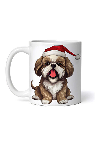 OEM Cană albă personalizată, cățeluș Shih Tzu cu pălărie de Crăciun, INOVATIX...