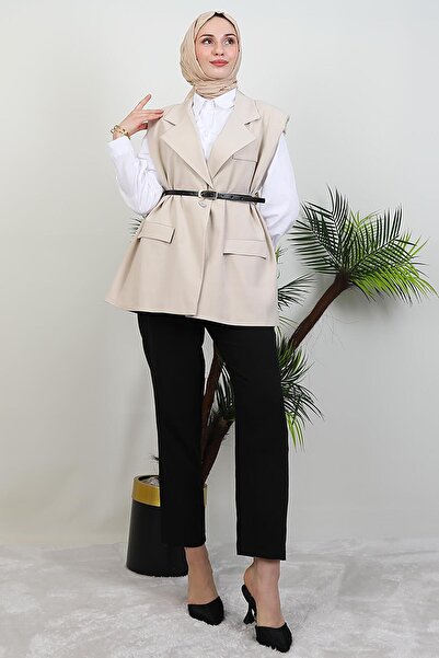 GİYZAMİLA Belted Vest Beige