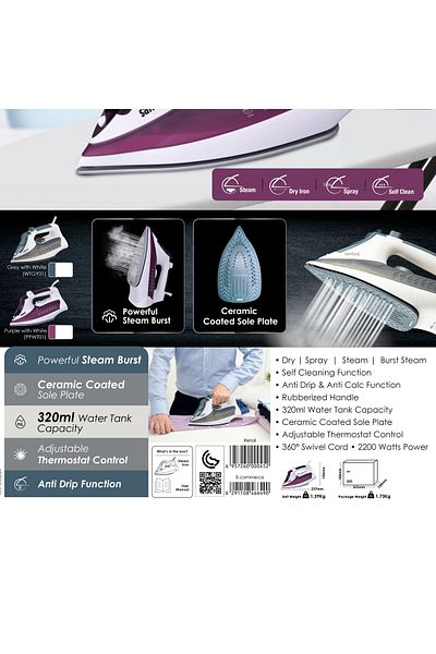 Sanford Ceramic Steam Iron 2200 WATT