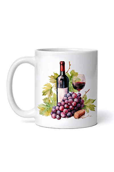 OEM Cană albă personalizată, sticlă de vin roșu, pahar și viță de vie, Inovat...