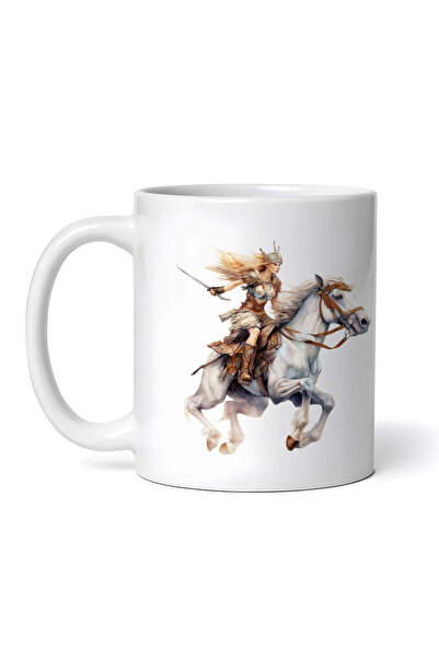 OEM Cană albă personalizată, războinic viking pe cal alb, INOVATIX®. 330ml